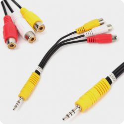 Кабель переходник Jack 3,5 4pin - 3 RCA (мама) короткий 10мм